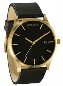 Watches Gold Case with Black Leather Strap 2