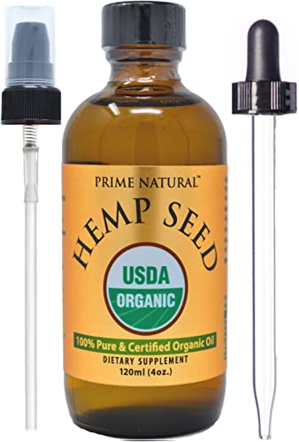 Prime Natural Organic Hemp Seed Oil 4oz – USDA Certified – Sativa Oil – Pure, Cold...